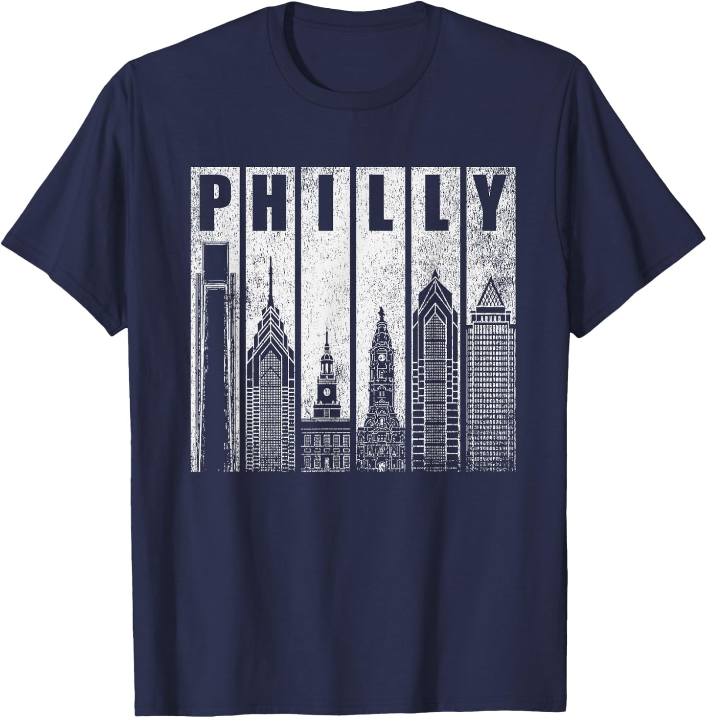 Philly Retro Philadelphia Skyline Philly City Distressed T-Shirt - T-Shirt | Navy