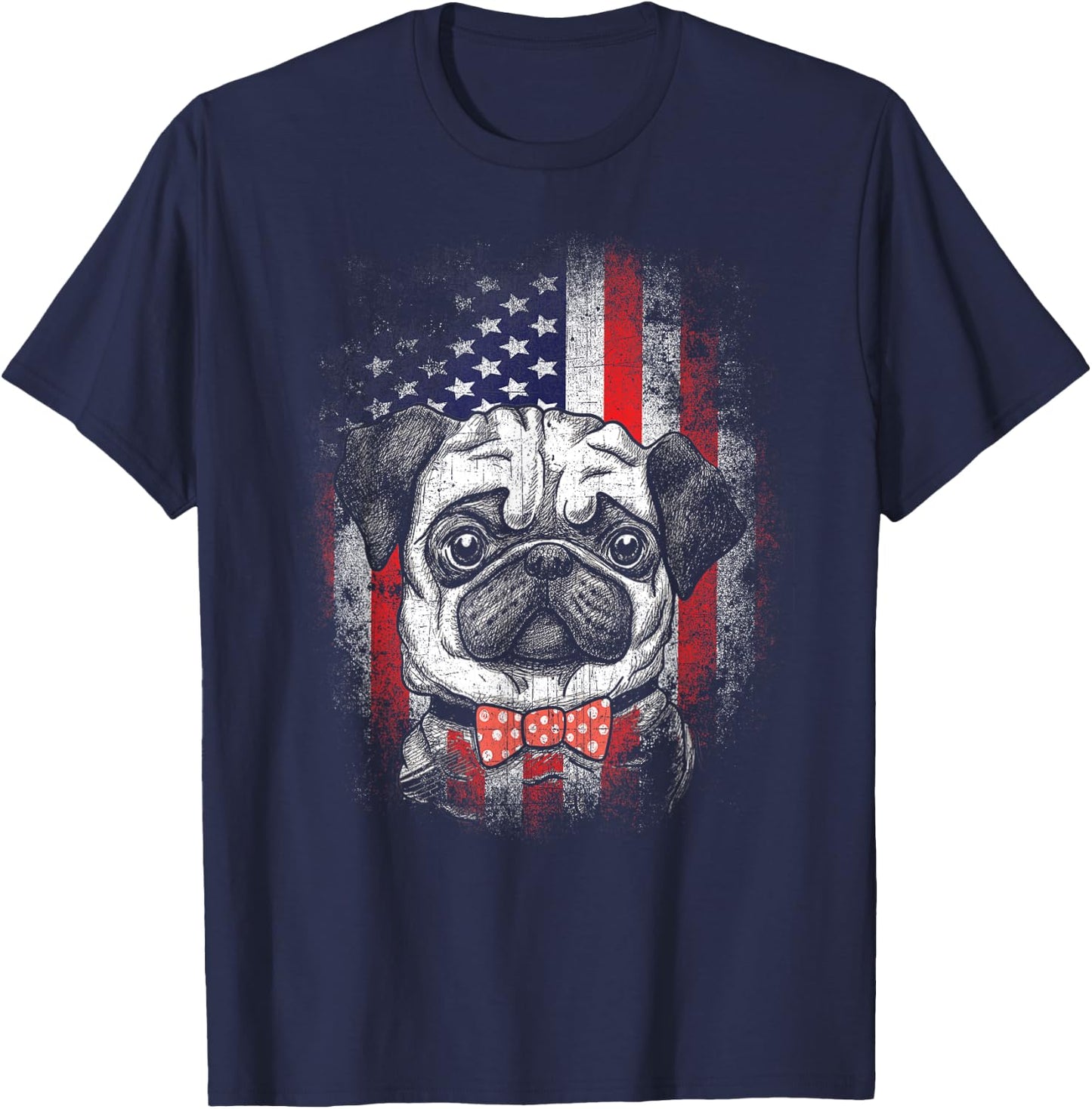 Patriotic Pug American Flag 4th Of July T-Shirt - T-Shirt | Navy