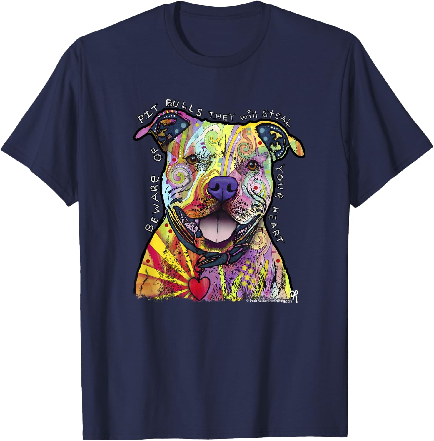 Beware of Pit Bulls, Dean Russo Pitbull Original - Dog Lover Small T-Shirt - T-Shirt | Navy