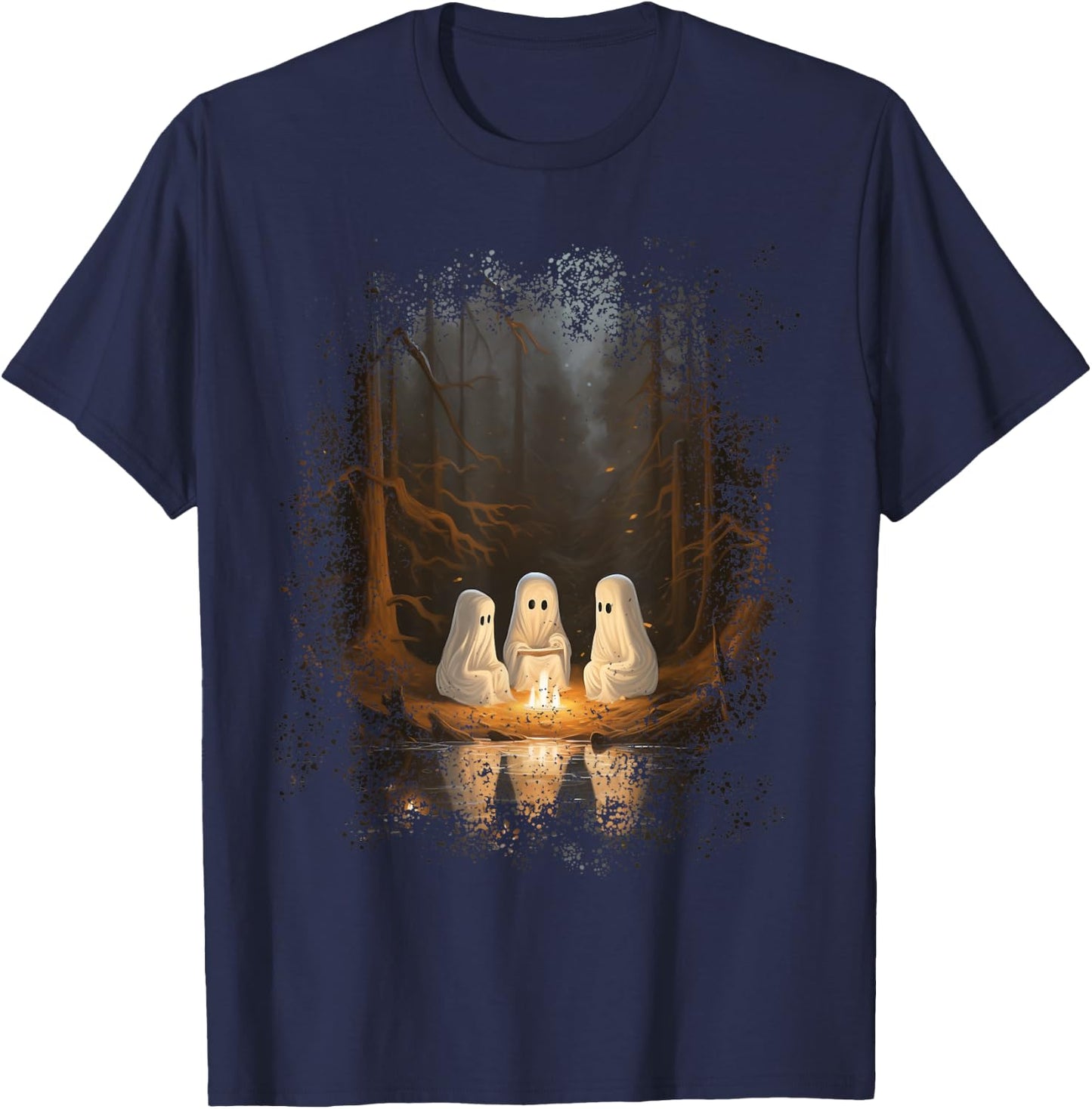 Vintage Ghost Campfire Camping Gothic Halloween T-Shirt - T-Shirt | Navy