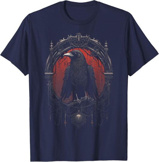Crow Bird Dark Mystic Nordic Raven Black Gothic Occult Viking Witchcraft T-Shirt - T-Shirt | Navy