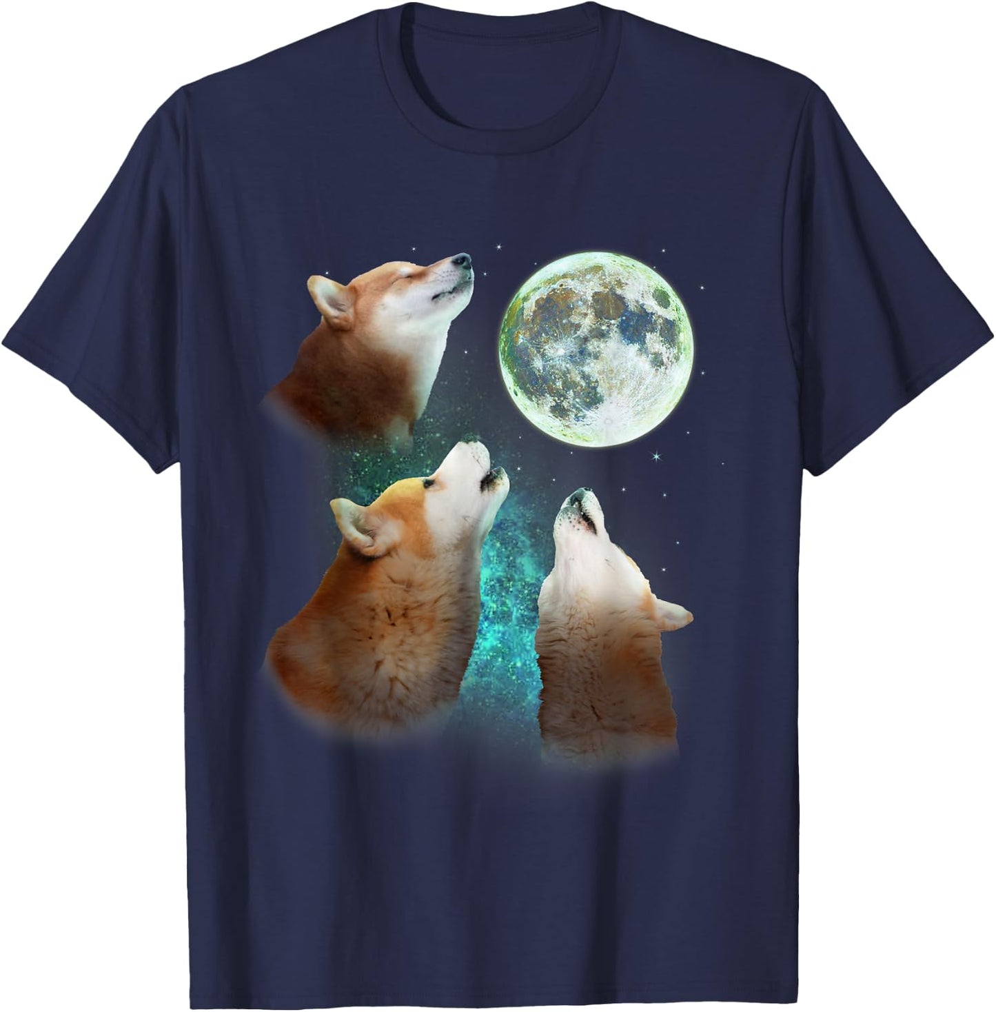 Three Shiba Inu Dogs Howl At Moon 3 Wolfs Wolves Meme Parody T-Shirt - T-Shirt | Navy