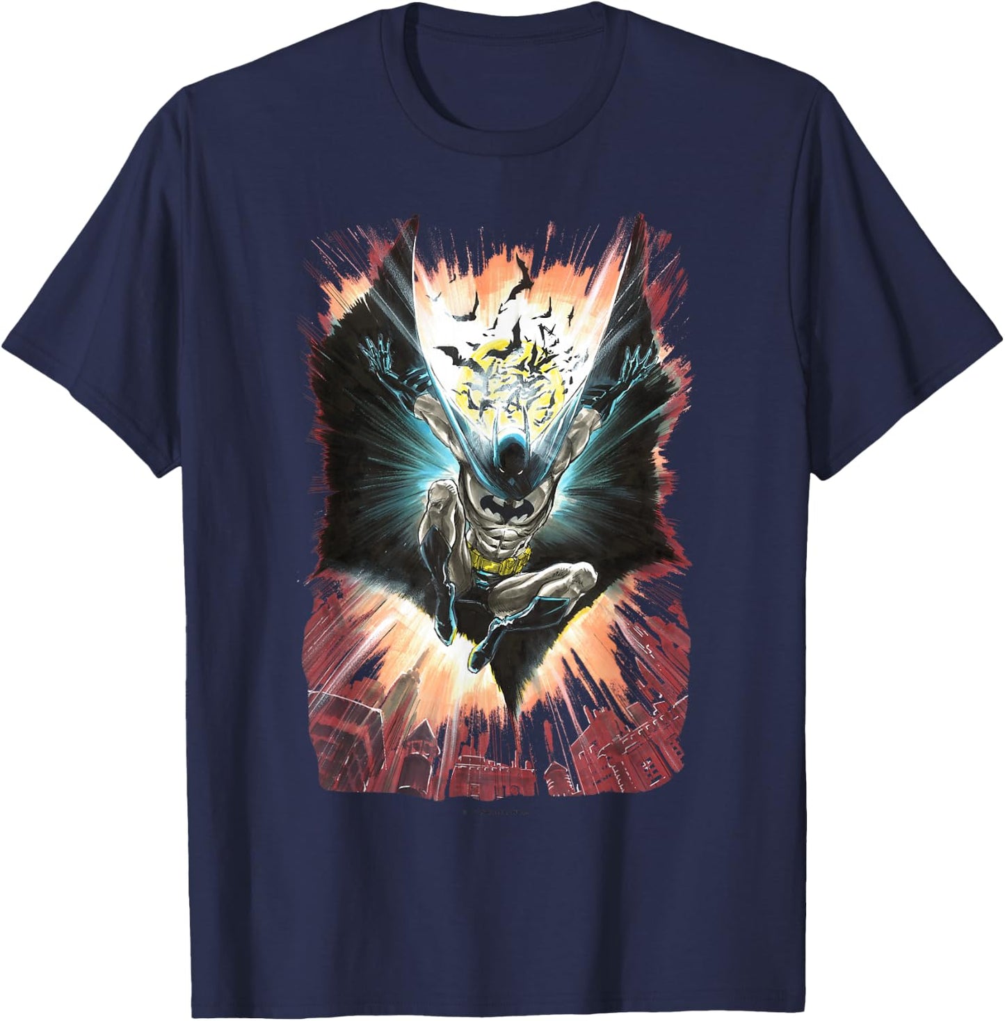 WB100 DC Comics The Batman Soaring Action Shot Sketch T-Shirt - T-Shirt | Navy