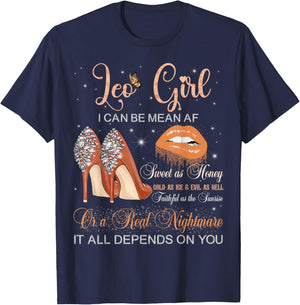 Leo Girl Zodiac Birthday High Heels Dripping Lips Butterfly T-Shirt - T-Shirt | Navy