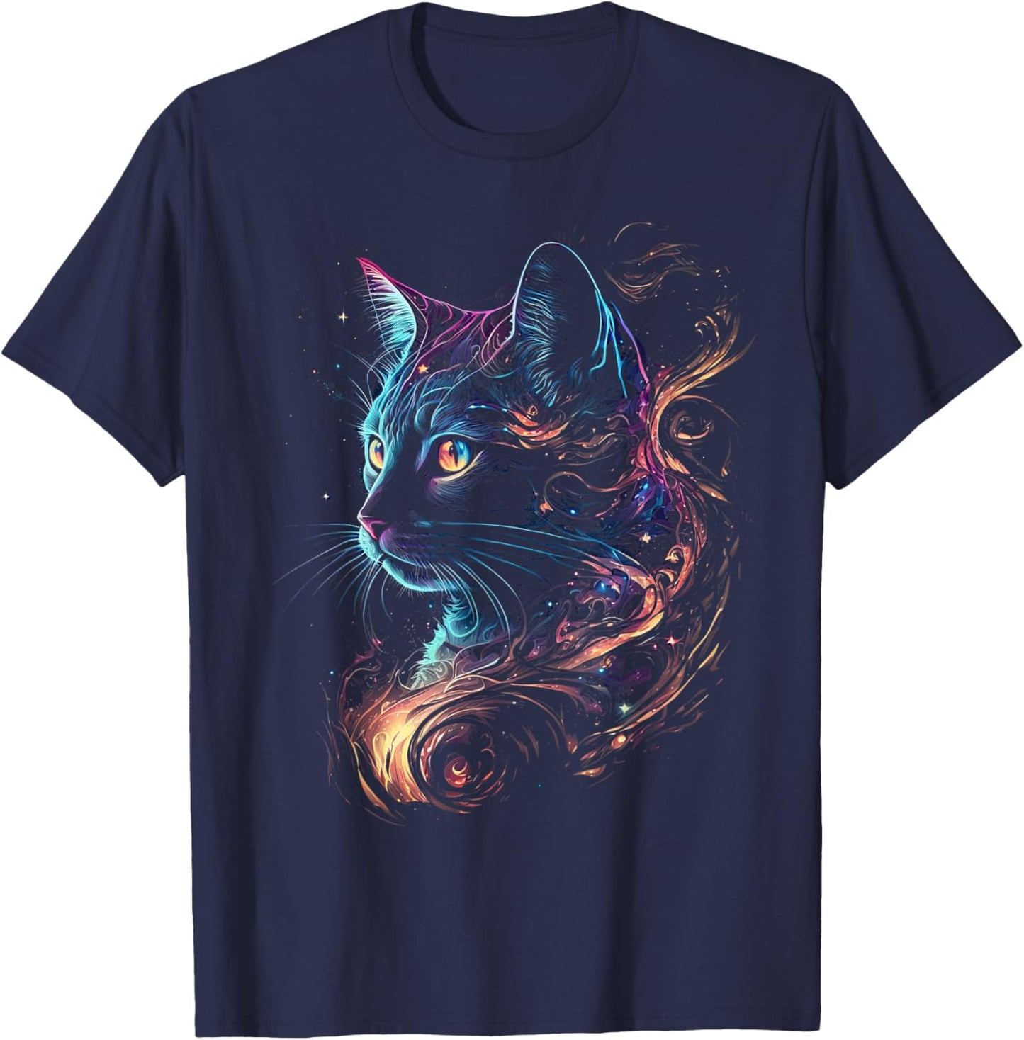 Cat in The Galaxy and Space Kitten Cat Head T-Shirt - T-Shirt | Navy