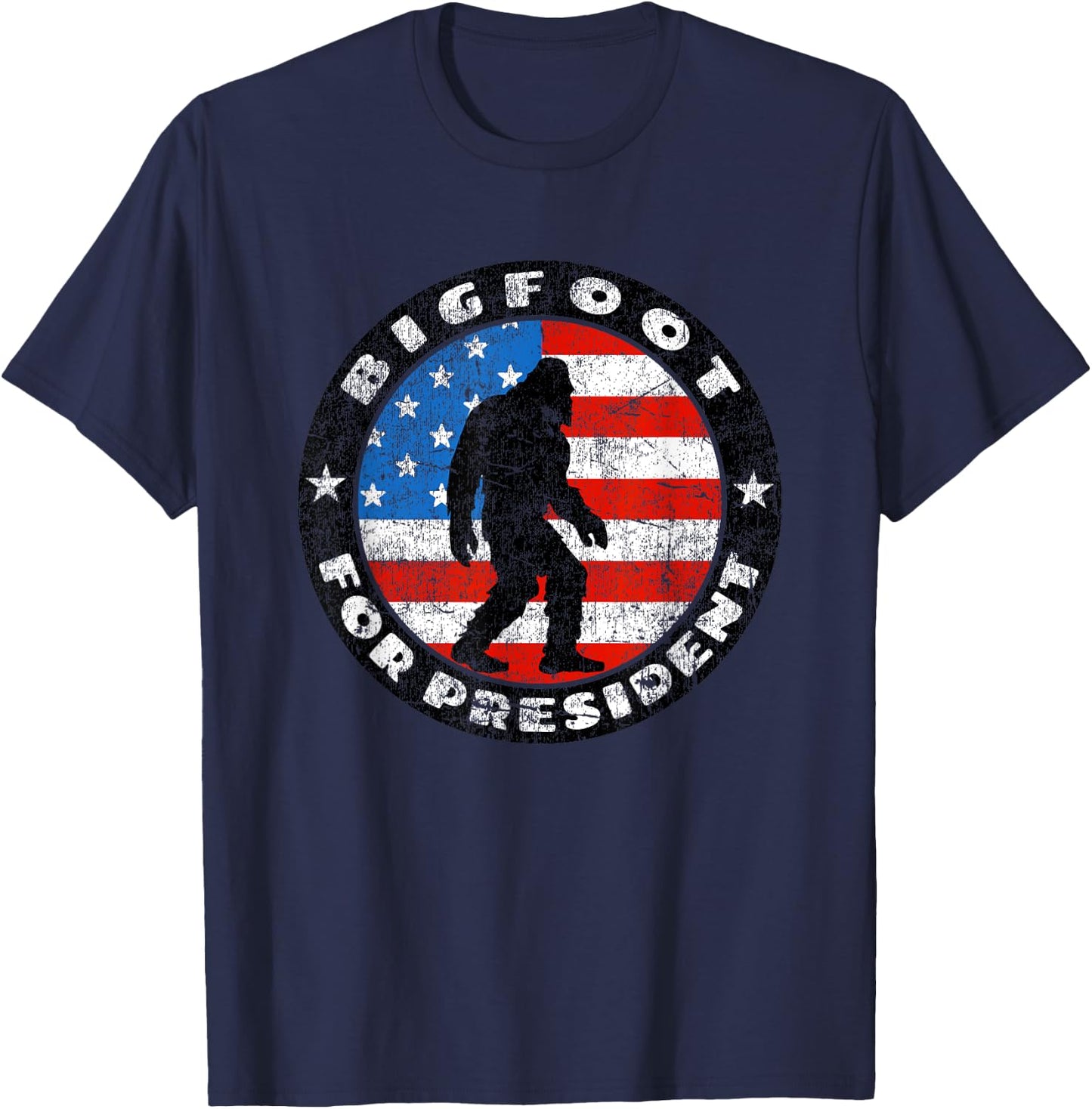 Bigfoot For President - Vintage US Flag Sasquatch Silhouette T-Shirt - T-Shirt | Navy