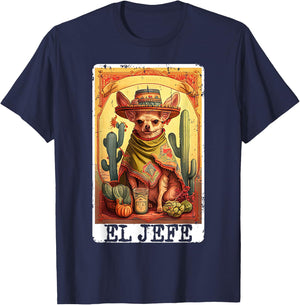 Funny Cinco De Mayo Chihuahua El Jefe Mexican Tarot Card T-Shirt - T-Shirt | Navy