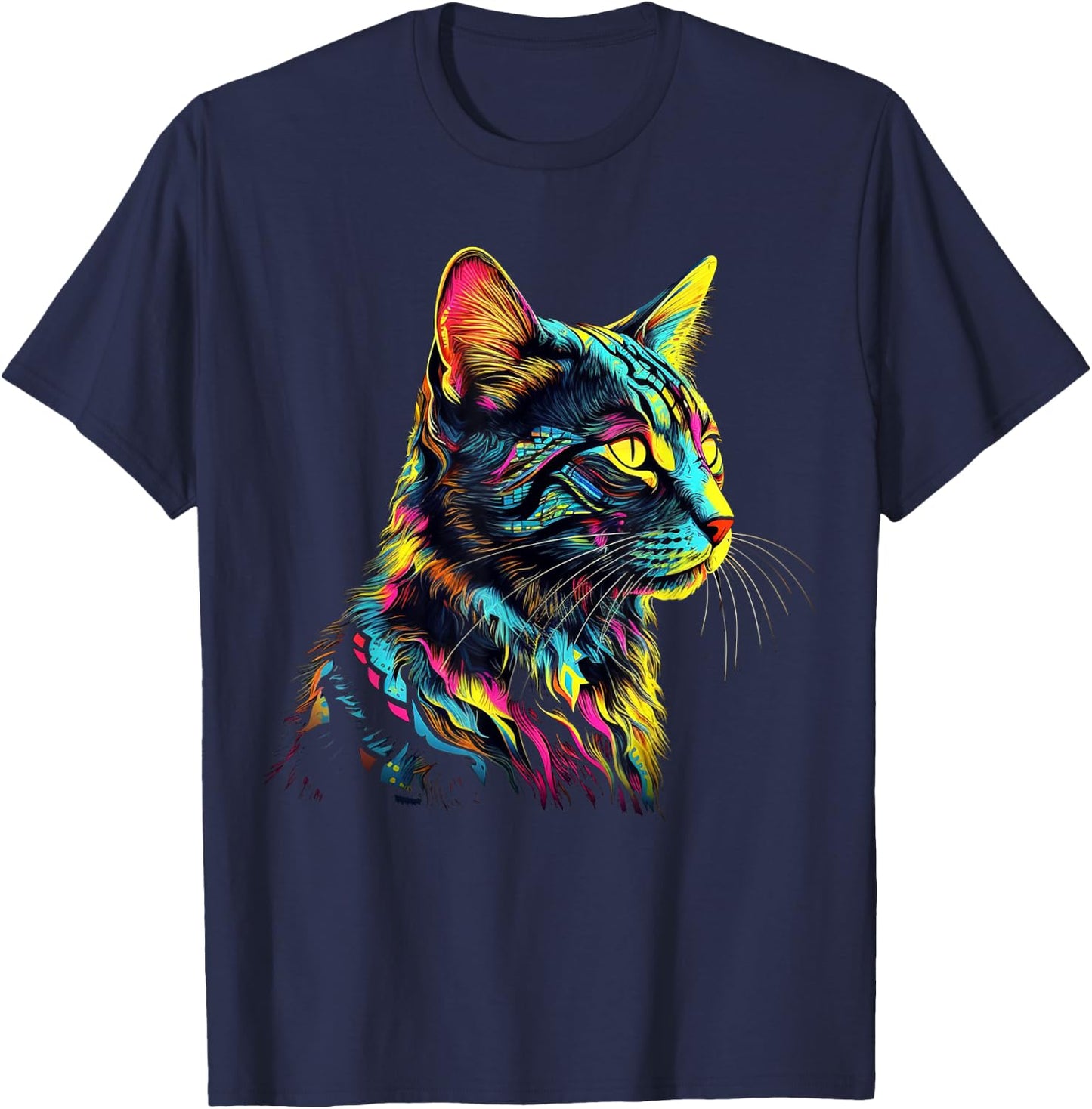 Colourful Art Cat Motif Animal Cat Men Women Kids T-Shirt - T-Shirt | Navy