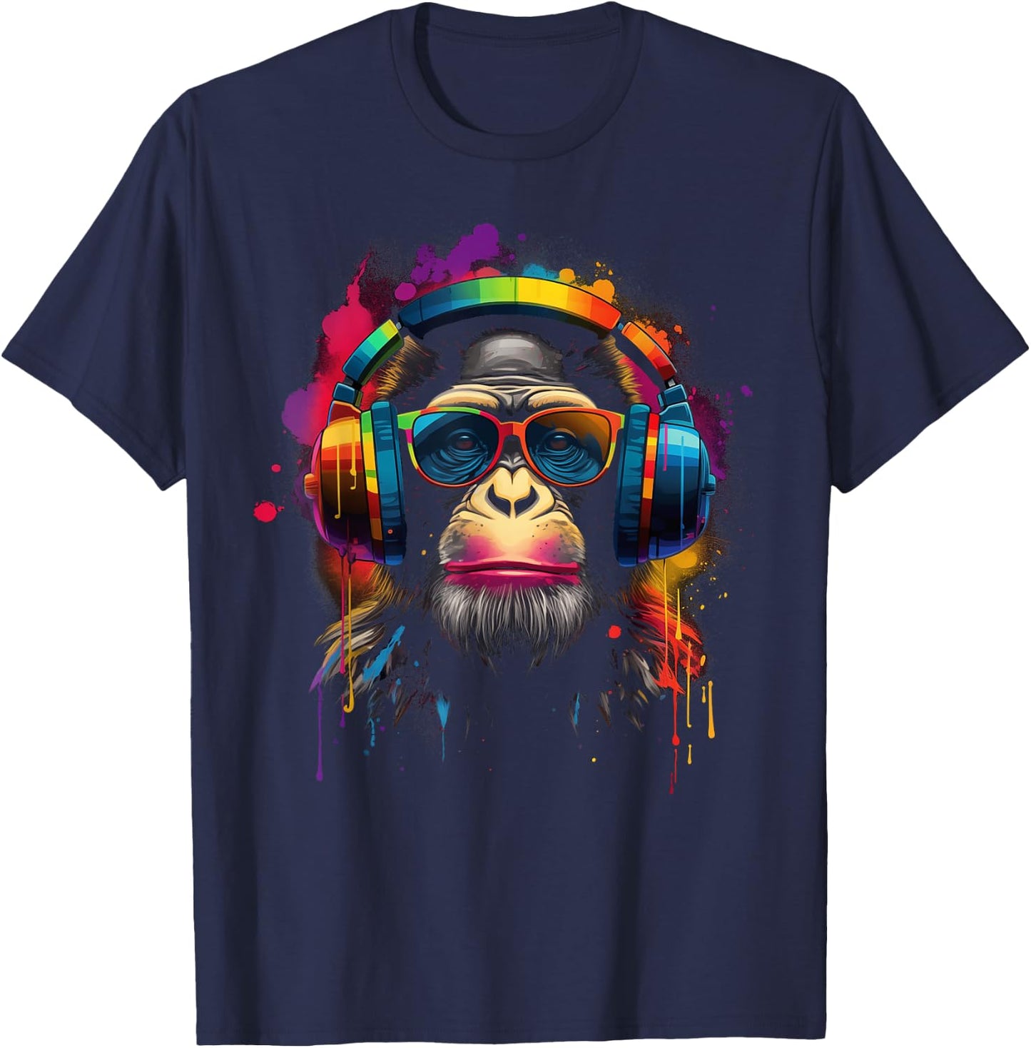 DJ Monkey with sunglasses and headphones funny DJ monkey T-Shirt - T-Shirt | Navy