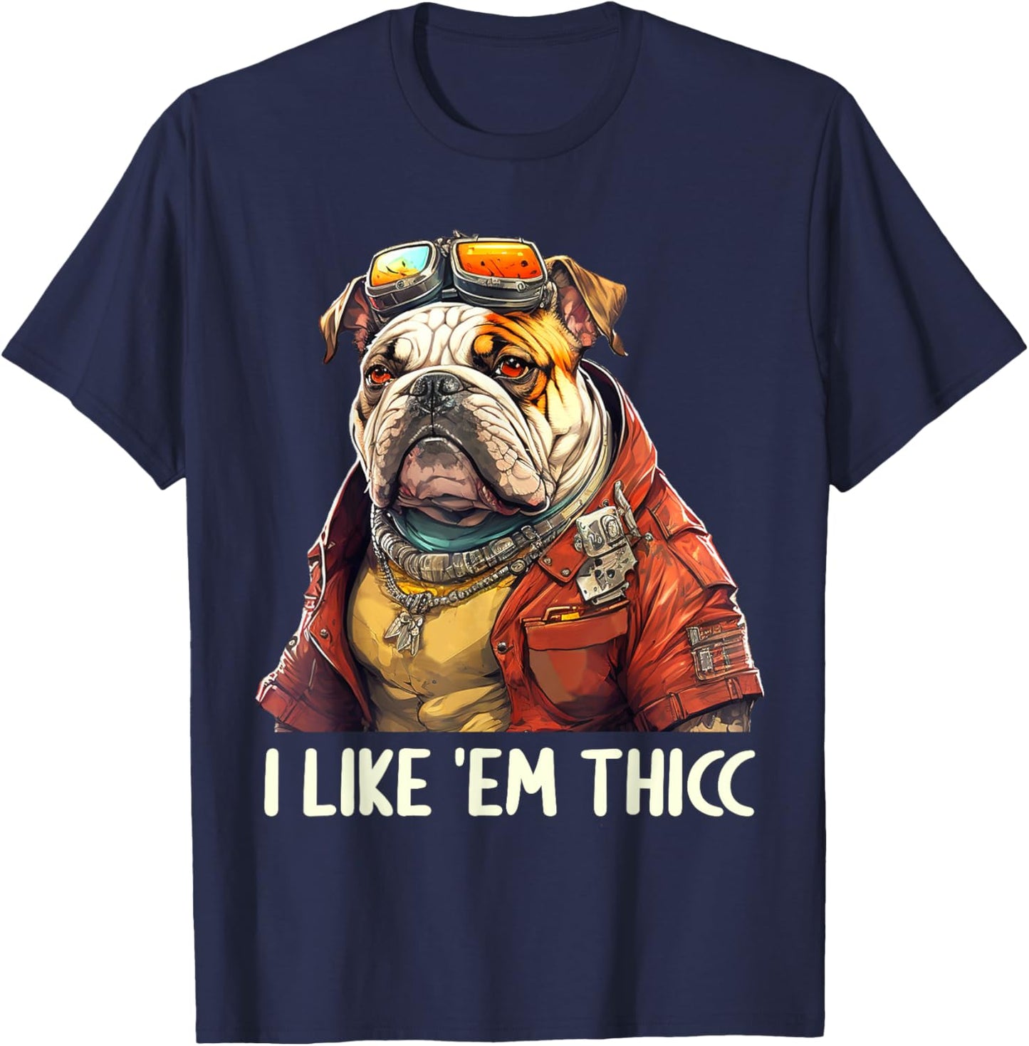 I Like 'em Thicc Bulldog Lovers Funny English Bulldog Men Women T-Shirt - T-Shirt | Navy