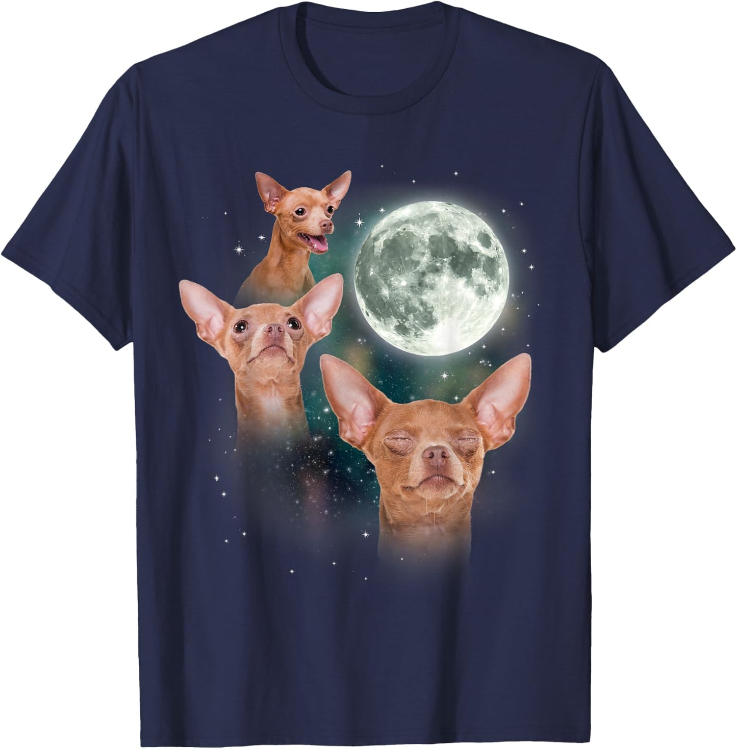 Three Chihuahua Moon 3 Dog Meme Funny Wolves Howling Parody T-Shirt - T-Shirt | Navy