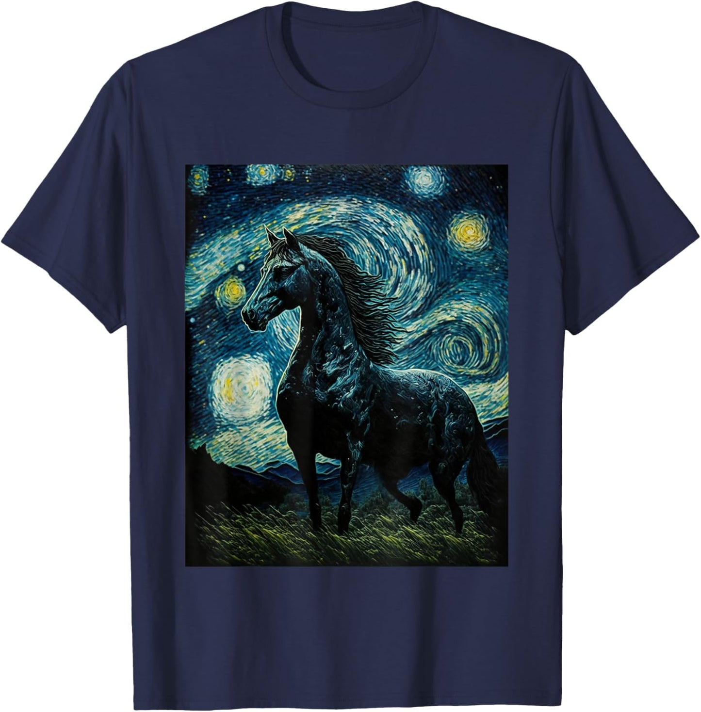 Horse Starry Night, Van Gogh Horse, Horse Lovers T-Shirt - T-Shirt | Navy