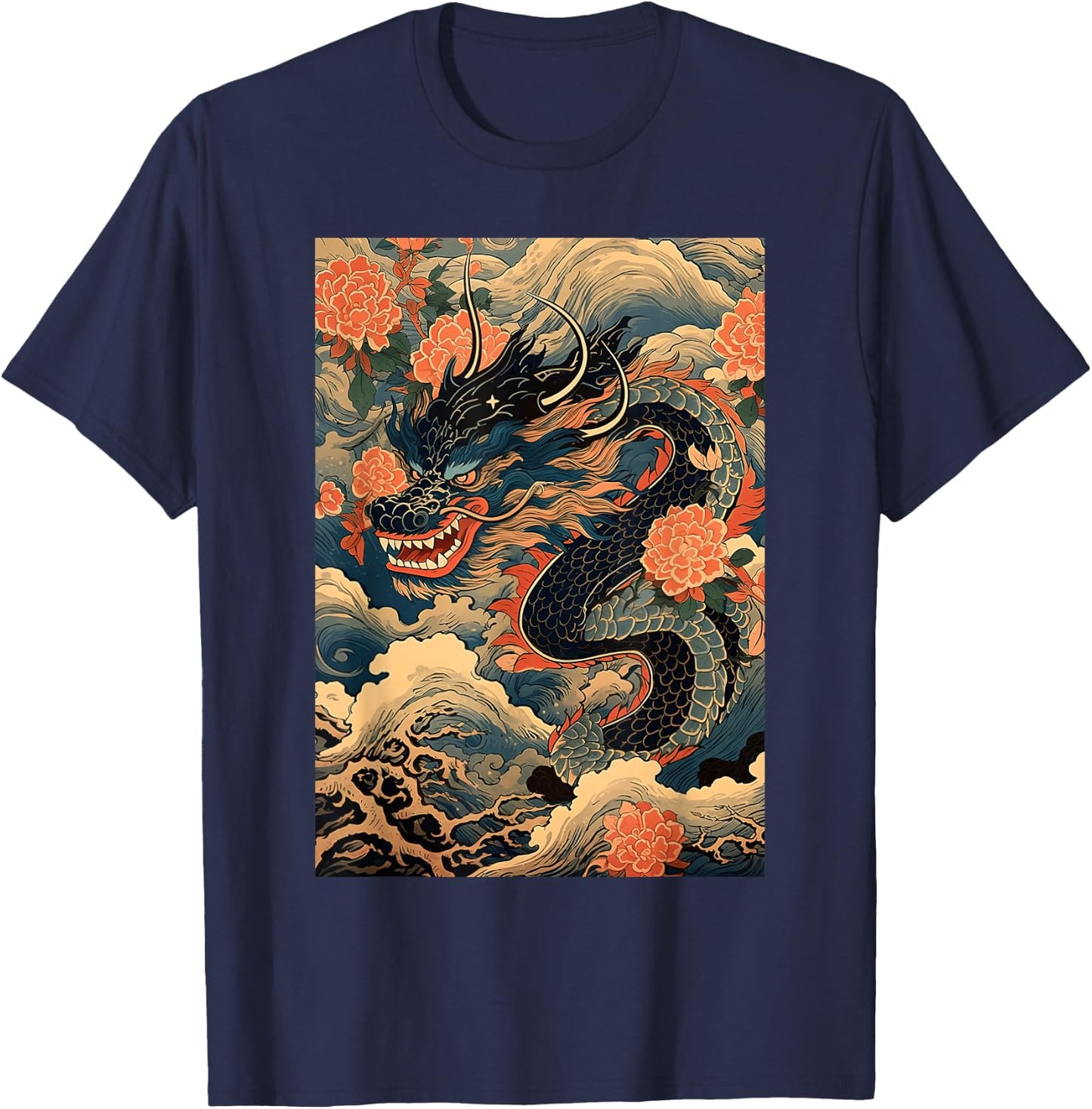 Vintage Dragon Japanese Graphic Art Retro Tattoo T-Shirt - T-Shirt | Navy
