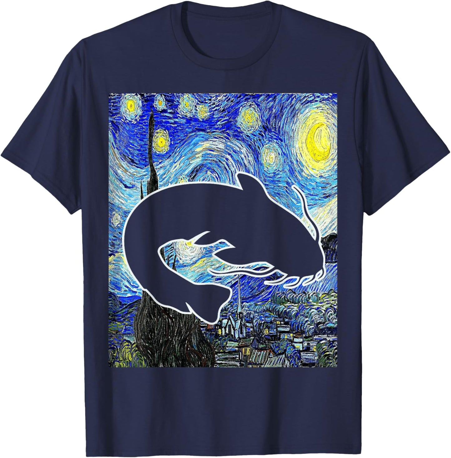 Catfish Starry Night Catfish Fishing Van Gogh Painting T-Shirt - T-Shirt | Navy