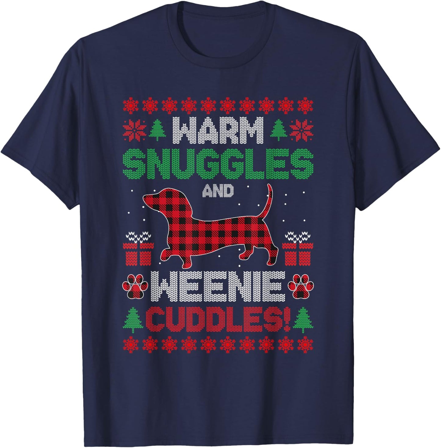 Weenie Dog Christmas Pajama Shirt Cute Weiner Ugly Christmas Men Women Kids T-Shirt - T-Shirt | Navy