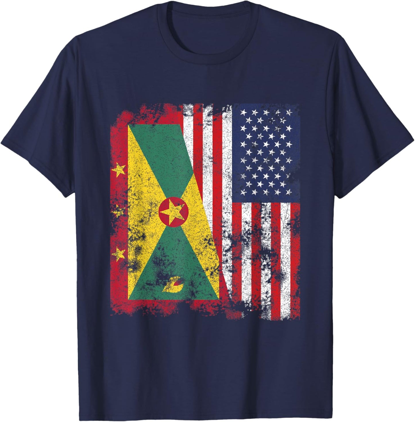 Grenada USA Flag Distressed - Half American T-Shirt - T-Shirt | Navy