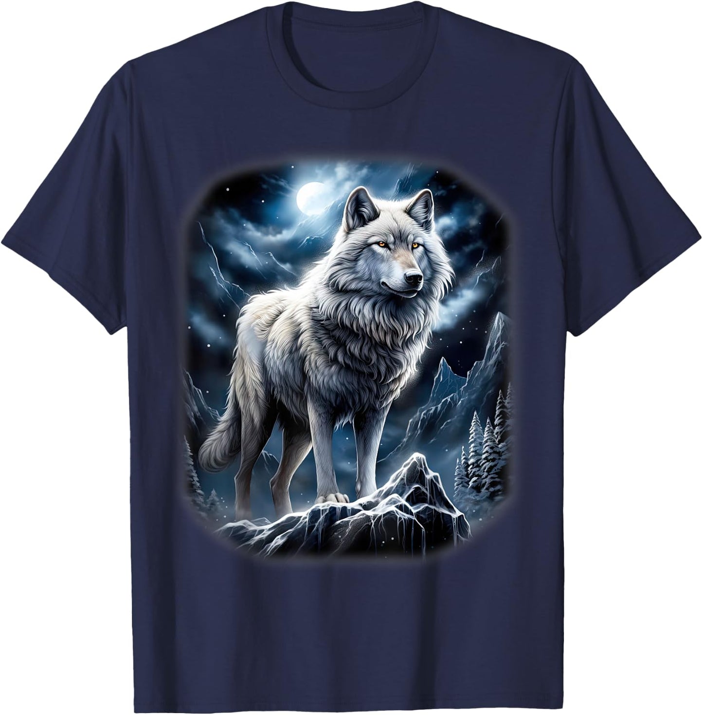 Wolf on Hill by Moon and Universe Fantasy Art Wildlife T-Shirt - T-Shirt | Navy