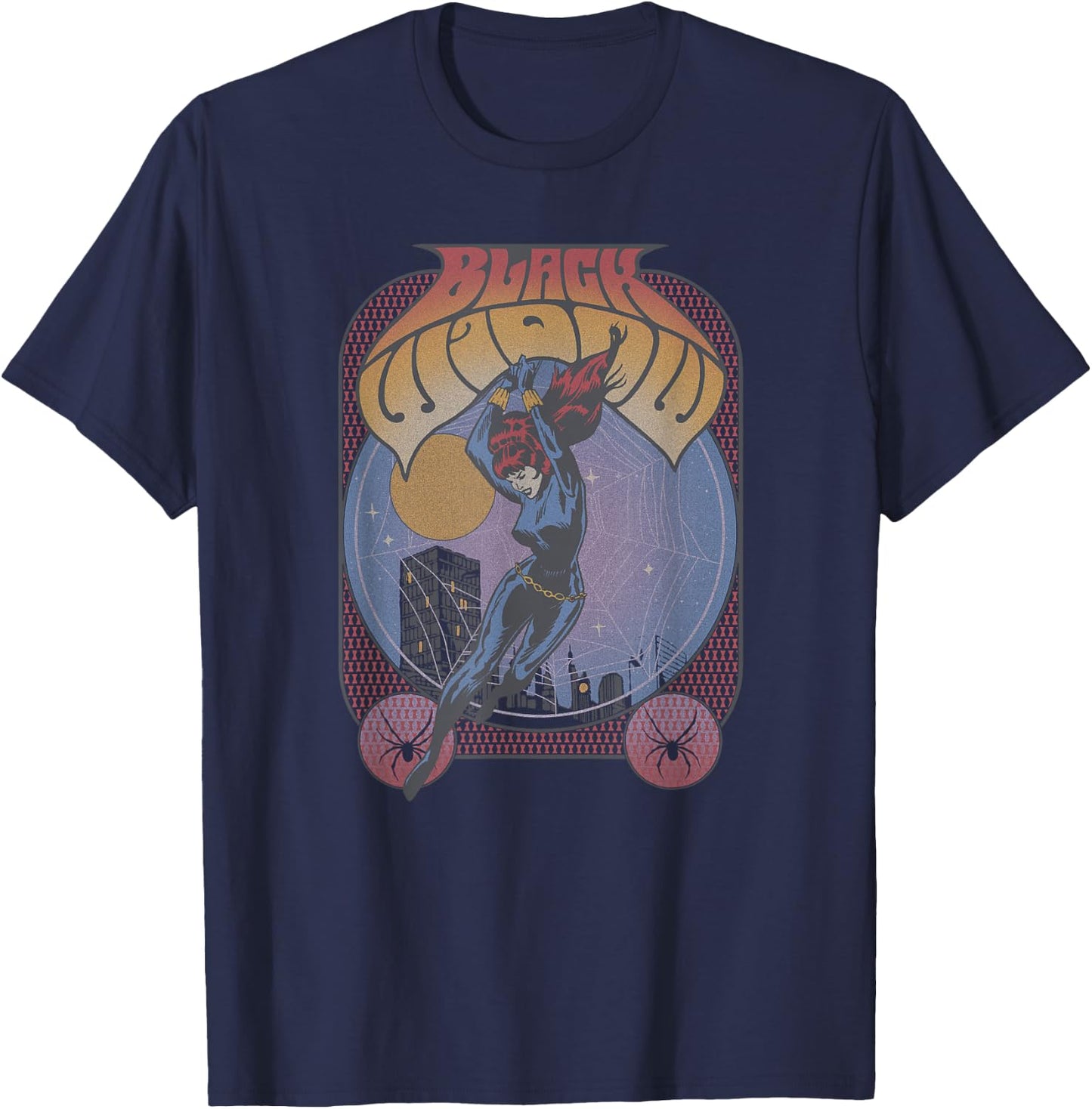 Marvel Black Widow Classic Comic Seventies Retro Poster T-Shirt - T-Shirt | Navy