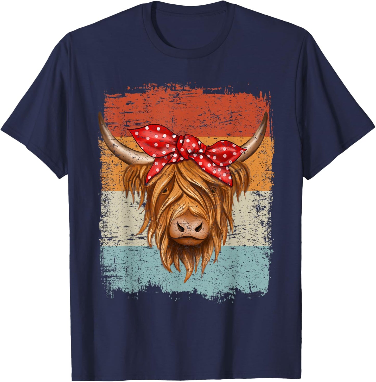 Scottish Highland Cow Cattle Hairy Cow Flowers Woman T-Shirt - T-Shirt | Navy