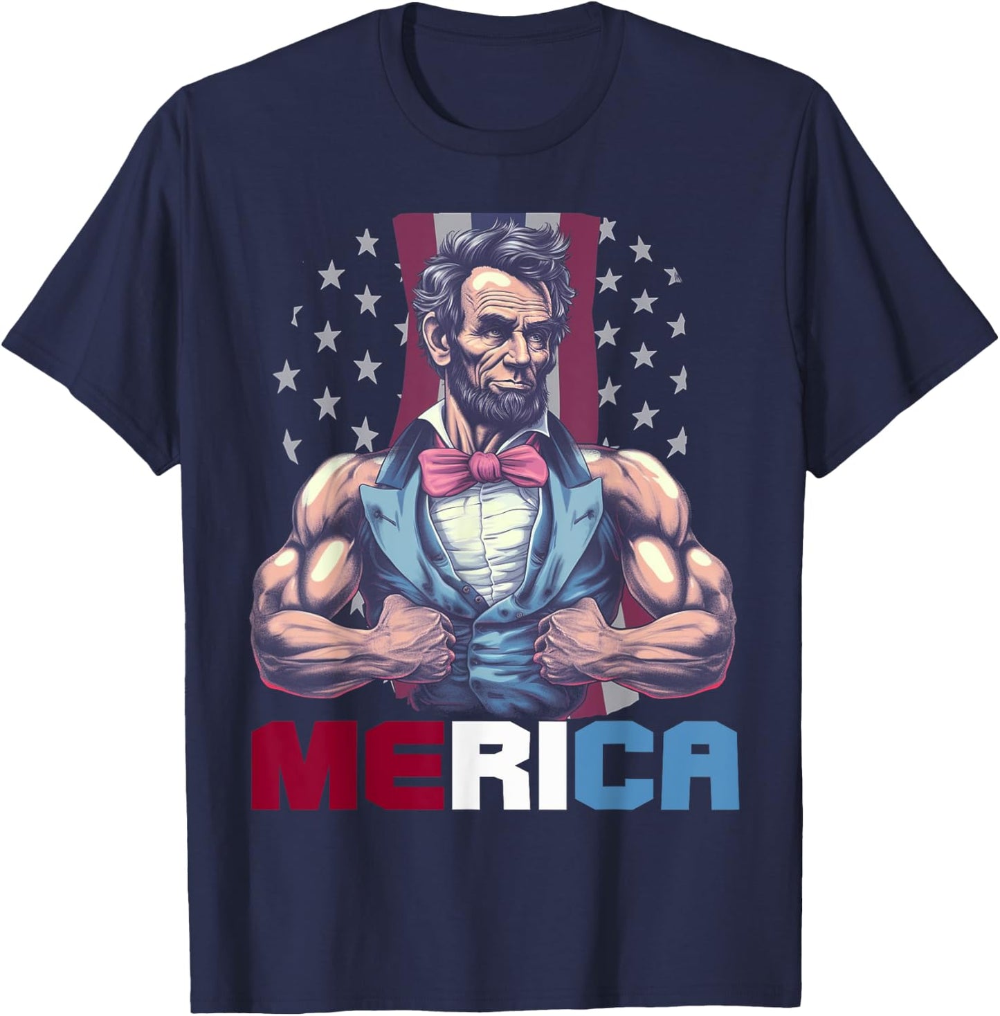 USA 4th Of July, Abraham Lincoln Funny Workout Muscles Women Kids Men T-Shirt - T-Shirt | Navy