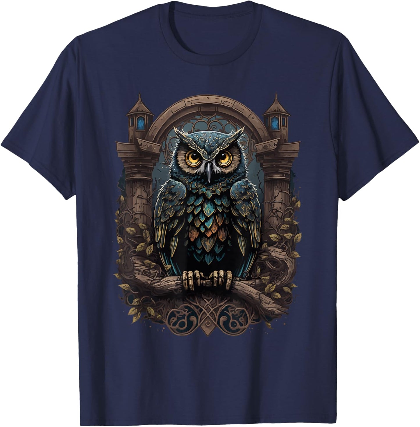 Gothic Pagan Wicca Witchcraft Occult Gothic Owl Moon Phase Black , Girls, Witchcraft Enthusiasts, , Short Sleeve, Size Small T-Shirt - T-Shirt | Navy