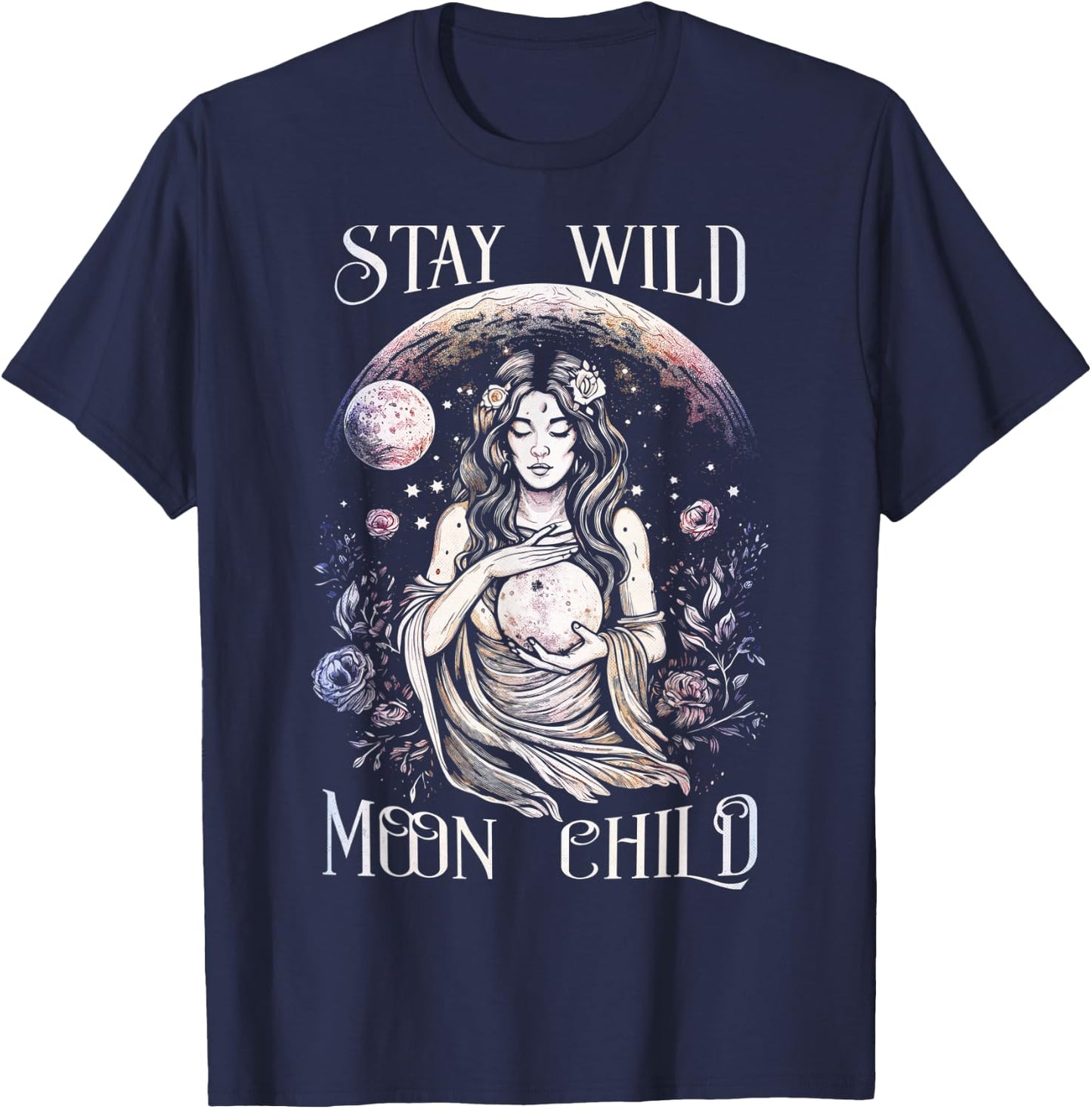 "Stay Wild Moon Child" Hecate With The Full Moon T-Shirt - T-Shirt | Navy