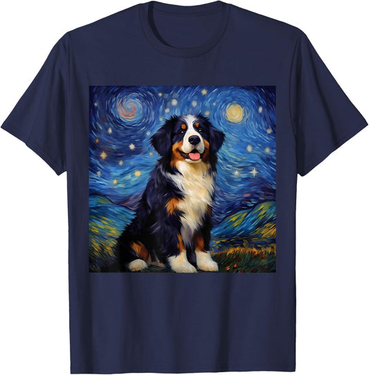 Surreal Starry Night Bernese Mountain Dog T-Shirt - T-Shirt | Navy