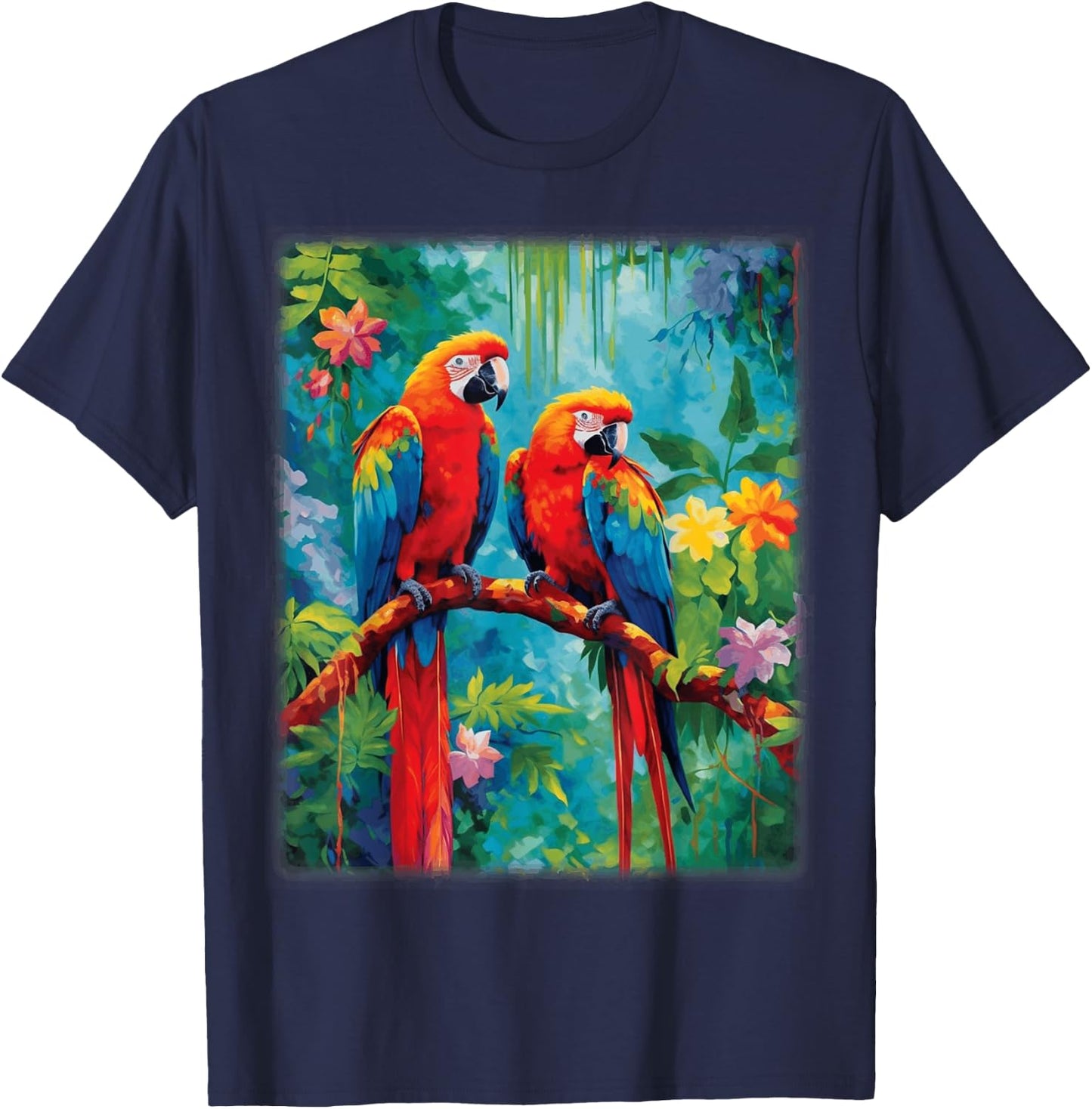 Colorful Parrots Rain Forest Jungle Macaw Parrot Men Women T-Shirt - T-Shirt | Navy