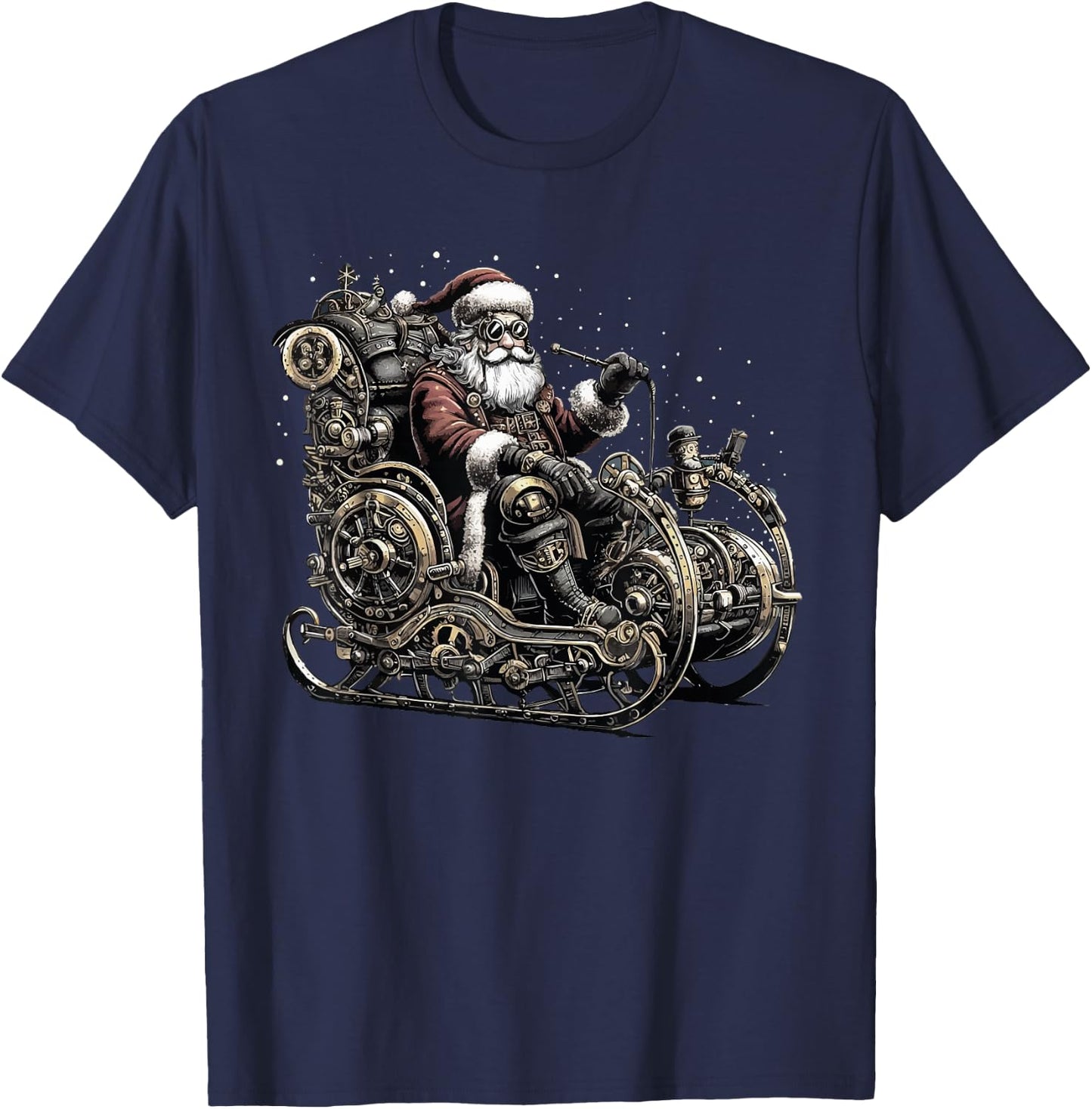 Retro Steampunk Santa Snowman Christmas Fantasy Sci-fi T-Shirt - T-Shirt | Navy