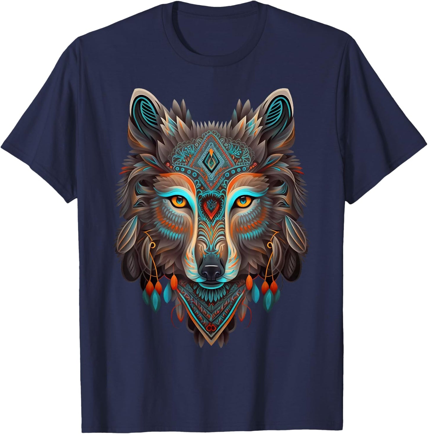 Azteca Wolf Traditional Mexican Art Ancient Aztec Mexico T-Shirt - T-Shirt | Navy
