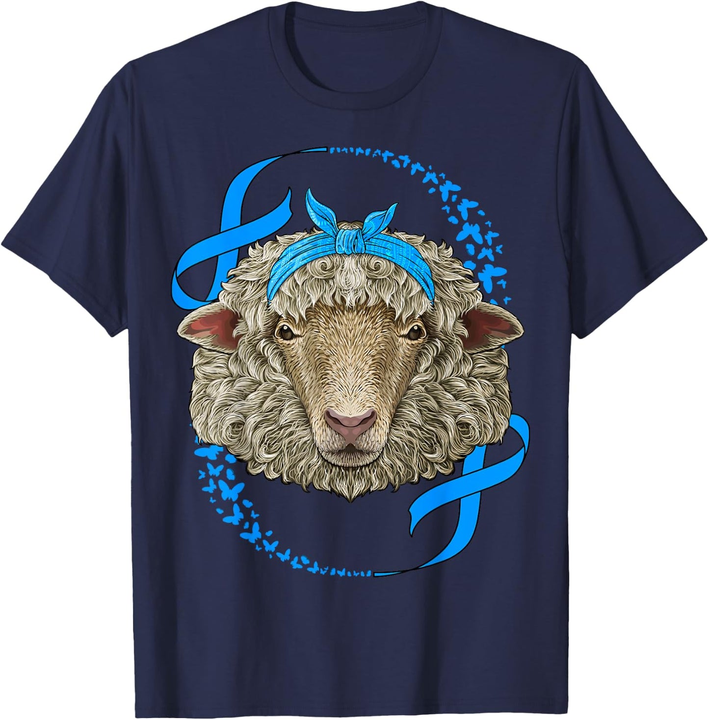Sheep Diabetes Awareness Blue Bandana T1D Survivor T-Shirt - T-Shirt | Navy
