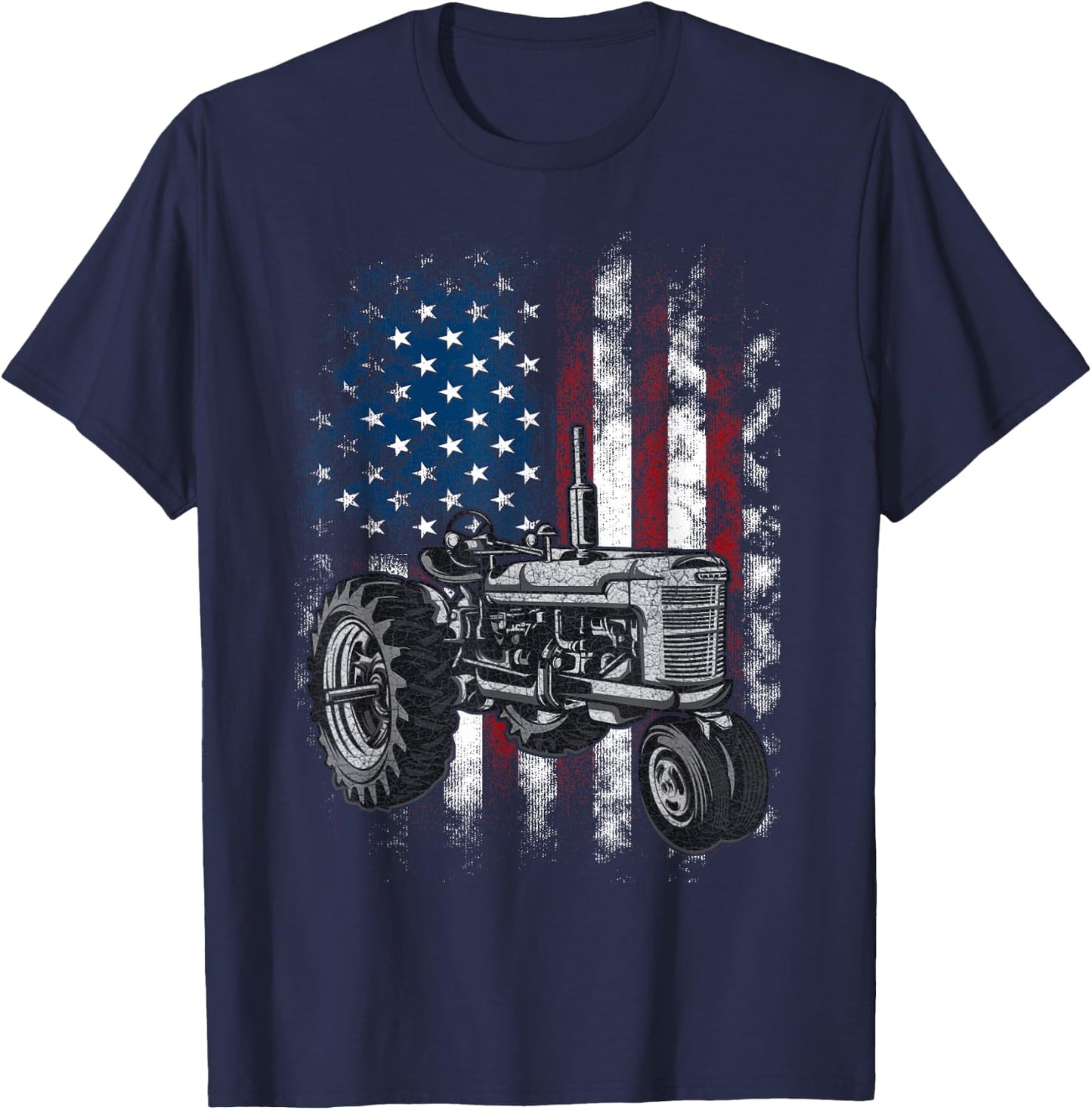 Patriotic Tractor American Flag Tractor Farm USA Farming T-Shirt - T-Shirt | Navy