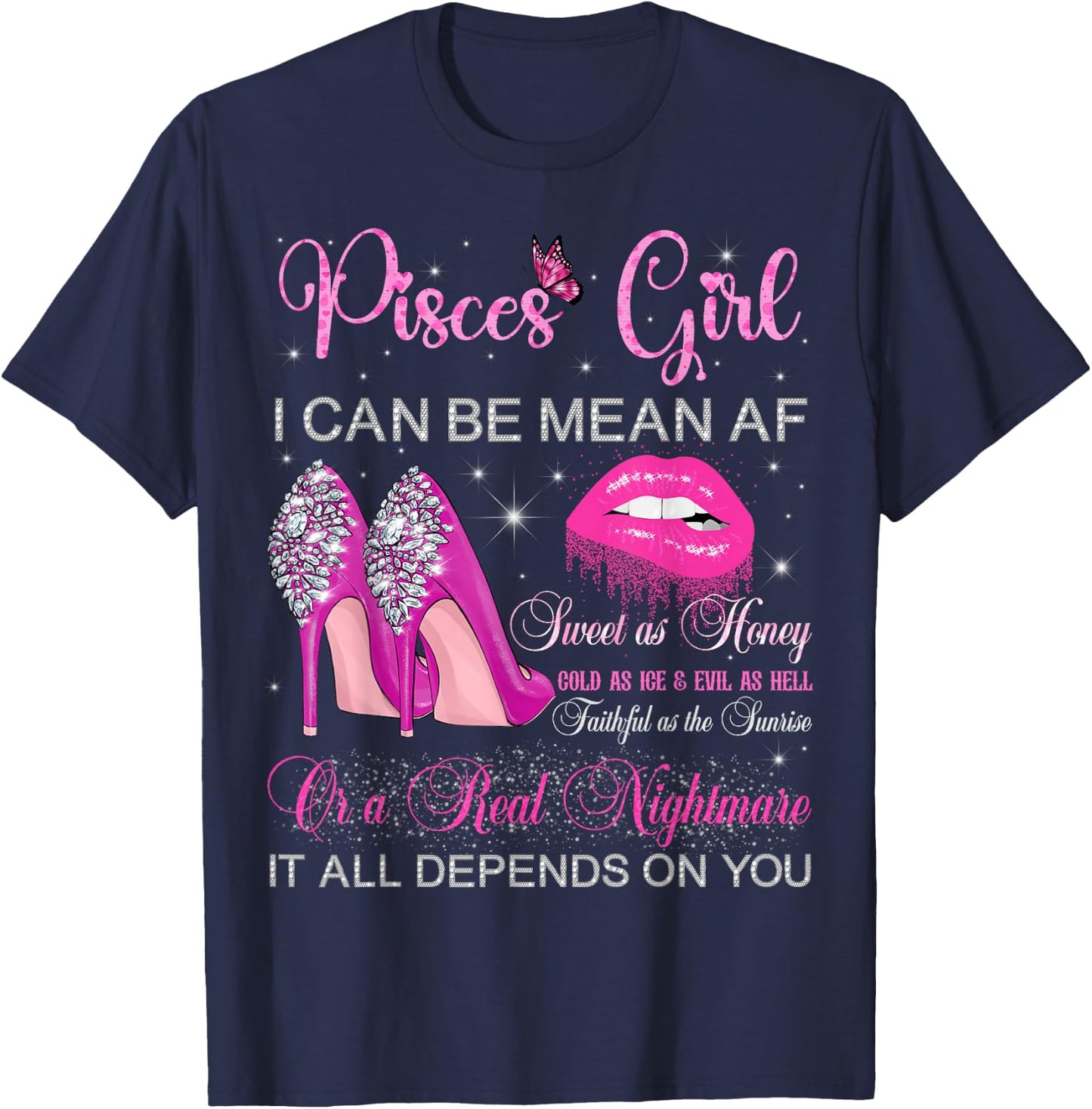 Pisces Girl Birthday High Heels Dripping Lips Women T-Shirt - T-Shirt | Navy
