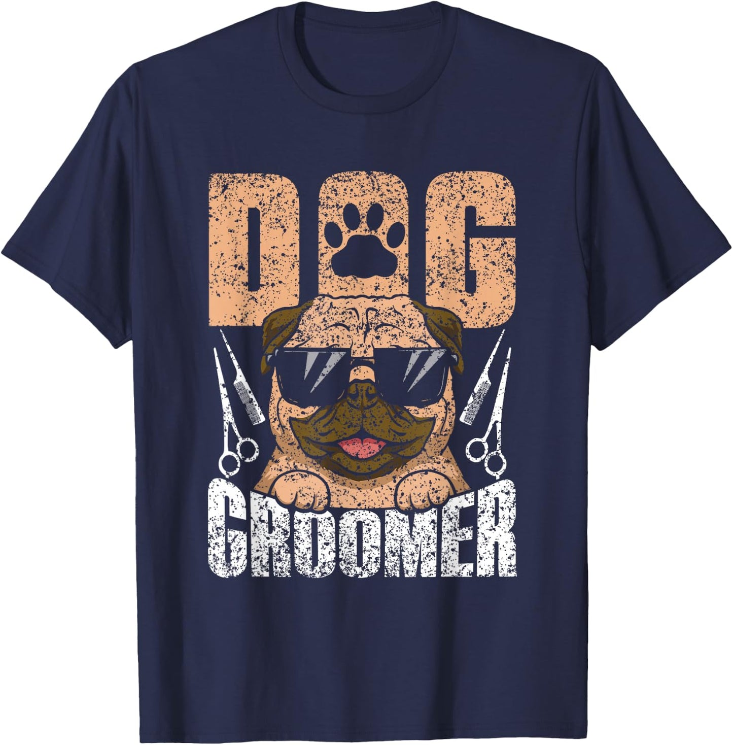Grooming Job Puppy Dog Groomer Black Dog Print , -Adults, Small, Short Sleeve T-Shirt - T-Shirt | Navy