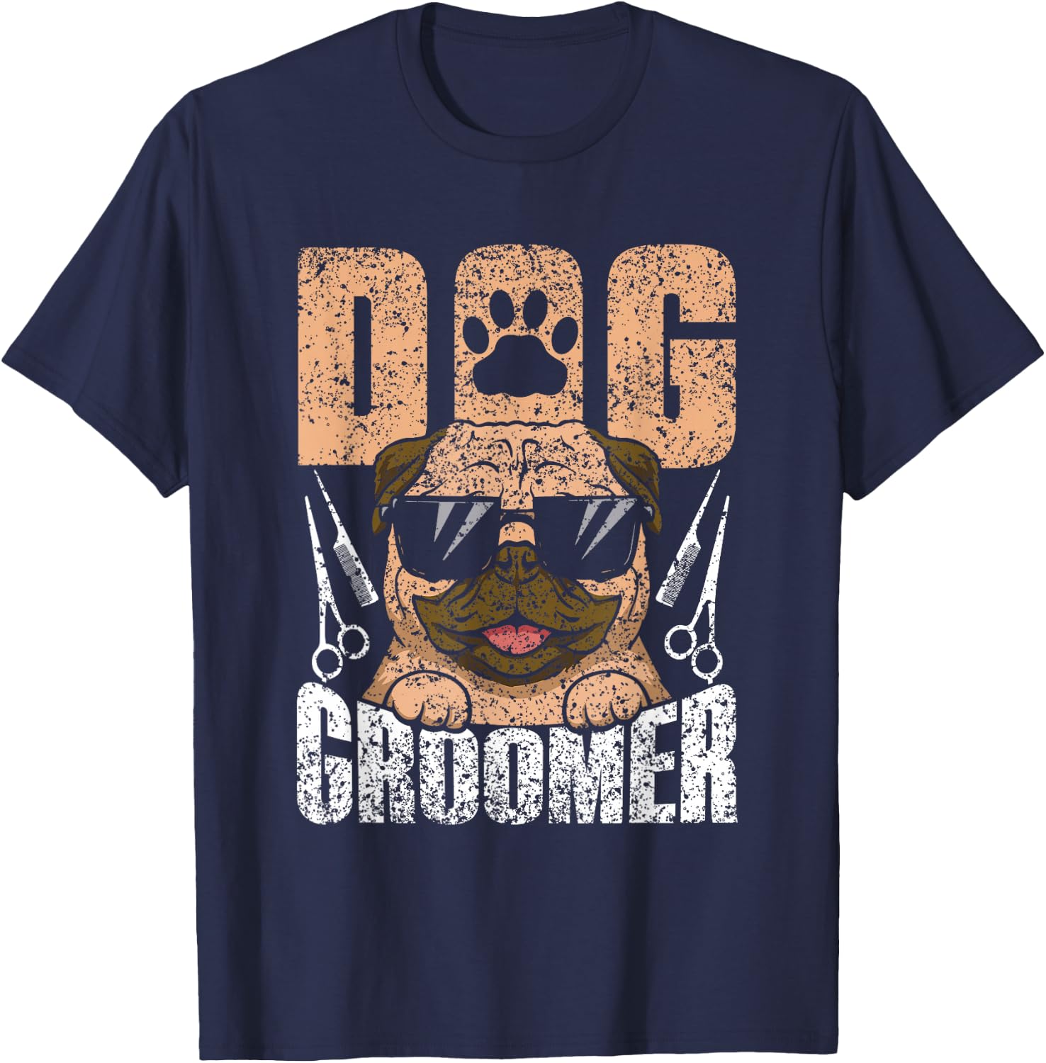 Grooming Job Puppy Dog Groomer Black Dog Print , -Adults, Small, Short Sleeve T-Shirt - T-Shirt | Navy