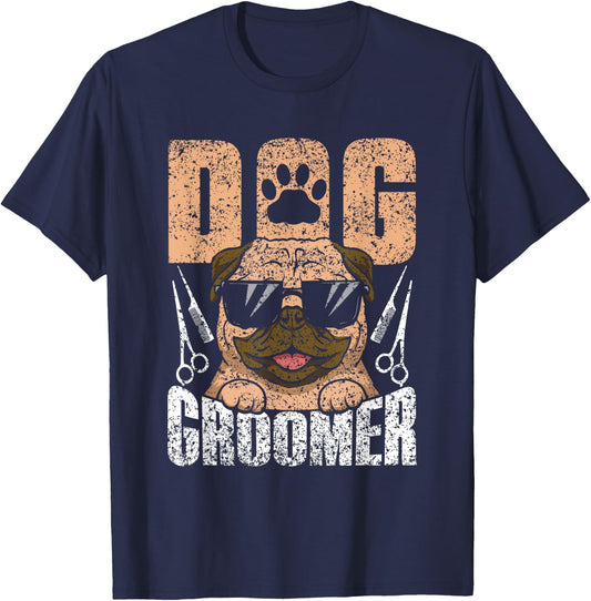 Grooming Job Puppy Dog Groomer Black Dog Print , -Adults, Small, Short Sleeve T-Shirt - T-Shirt | Navy