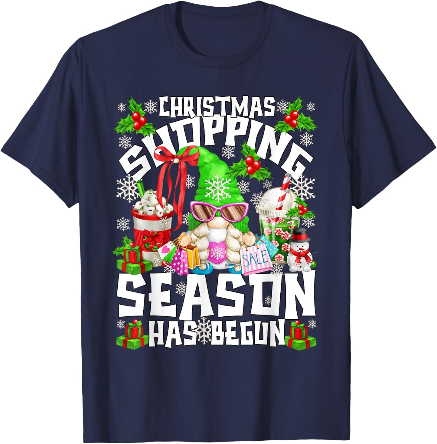 Christmas Shopping With My Gnomes Funny Coffee Mom T-Shirt - T-Shirt | Navy