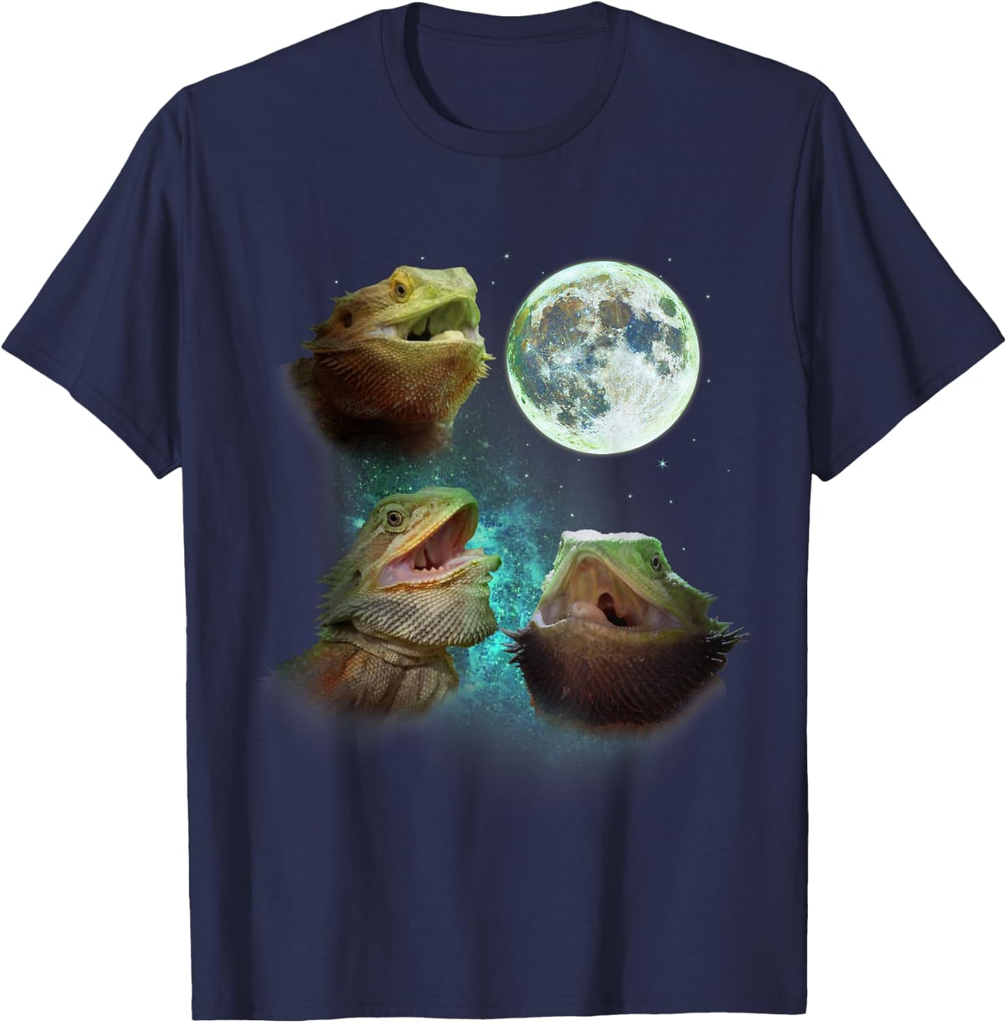 Three Bearded Dragons Howl At Moon 3 Wolfs - Wolves Parody T-Shirt - T-Shirt | Navy