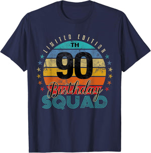 90 Year Old Birthday Squad Vintage 90th B-Day Group Friends T-Shirt - T-Shirt | Navy