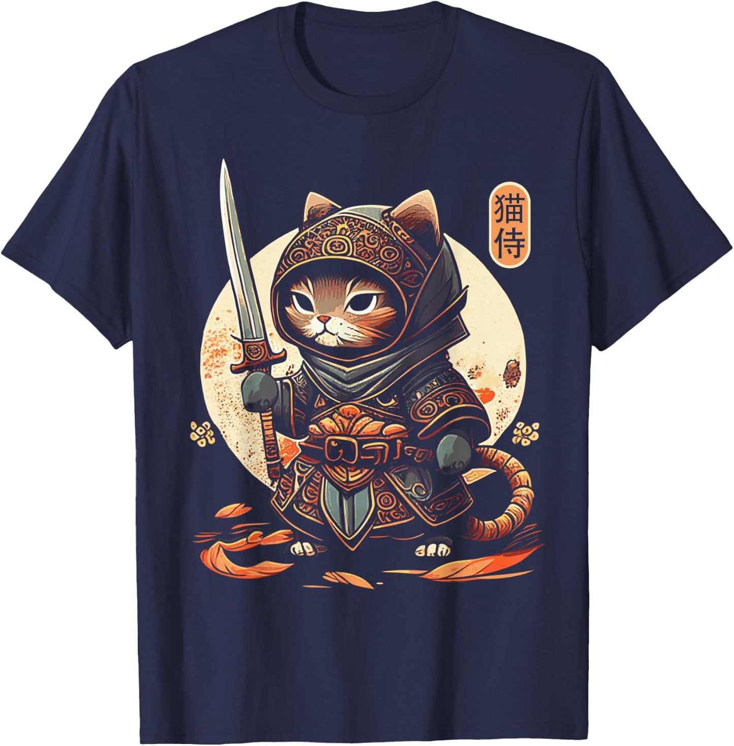 Japanese Samurai Cat Tattoo Kawaii Ninja Cat T-Shirt - T-Shirt | Navy