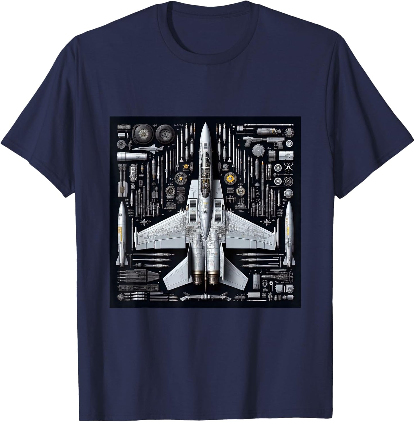 F-14 Tomcat Fighter Jet Anatomy Blueprint Military Aviation T-Shirt - T-Shirt | Navy