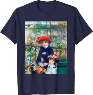 Two Sisters On Terrace Renoir Impressionist Colorful T-Shirt - T-Shirt | Navy