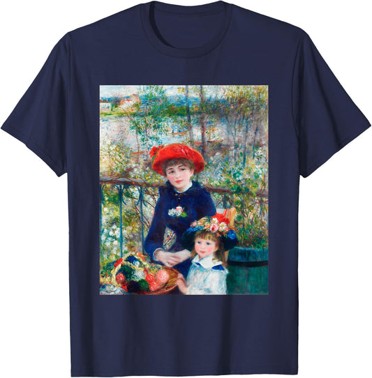 Two Sisters On Terrace Renoir Impressionist Colorful T-Shirt - T-Shirt | Navy