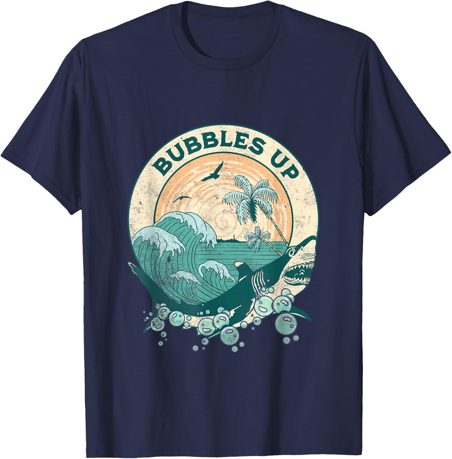 Cool Vintage Bubbles Up Shark Women And Kids T-Shirt - T-Shirt | Navy