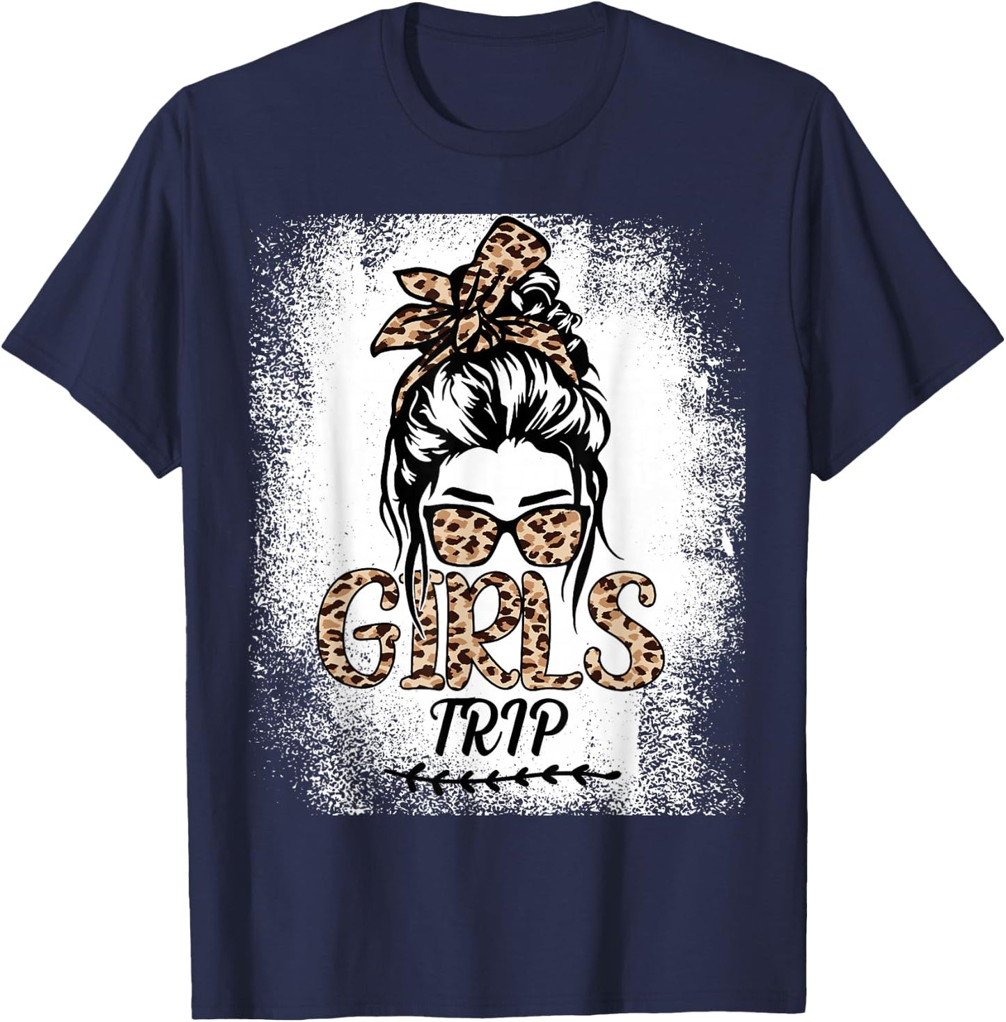 Girls Trip 2026 Messy Bun Leopard Best Friend Summer Party T-Shirt - T-Shirt | Navy