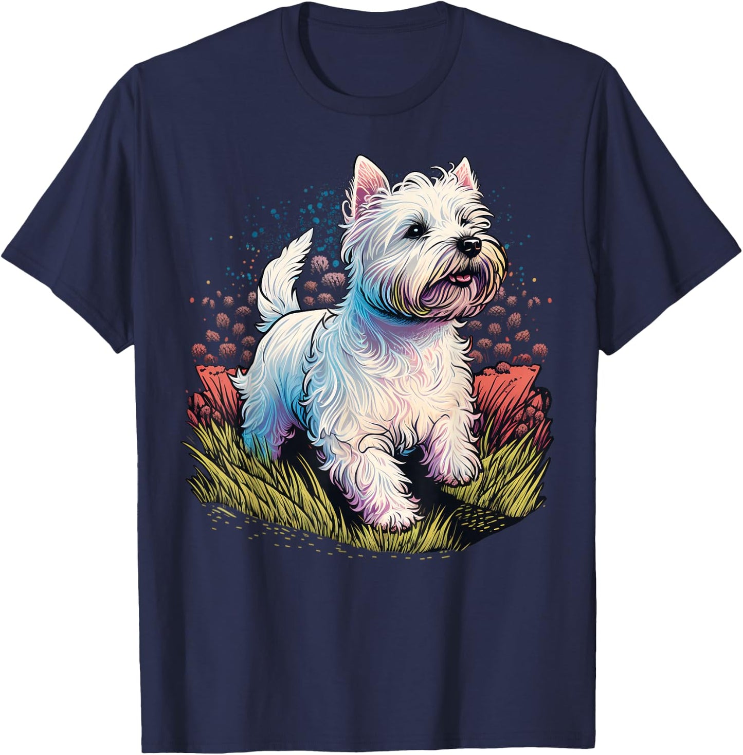 Cute West Highland White Terrier Dog on Westie Lover T-Shirt - T-Shirt | Navy