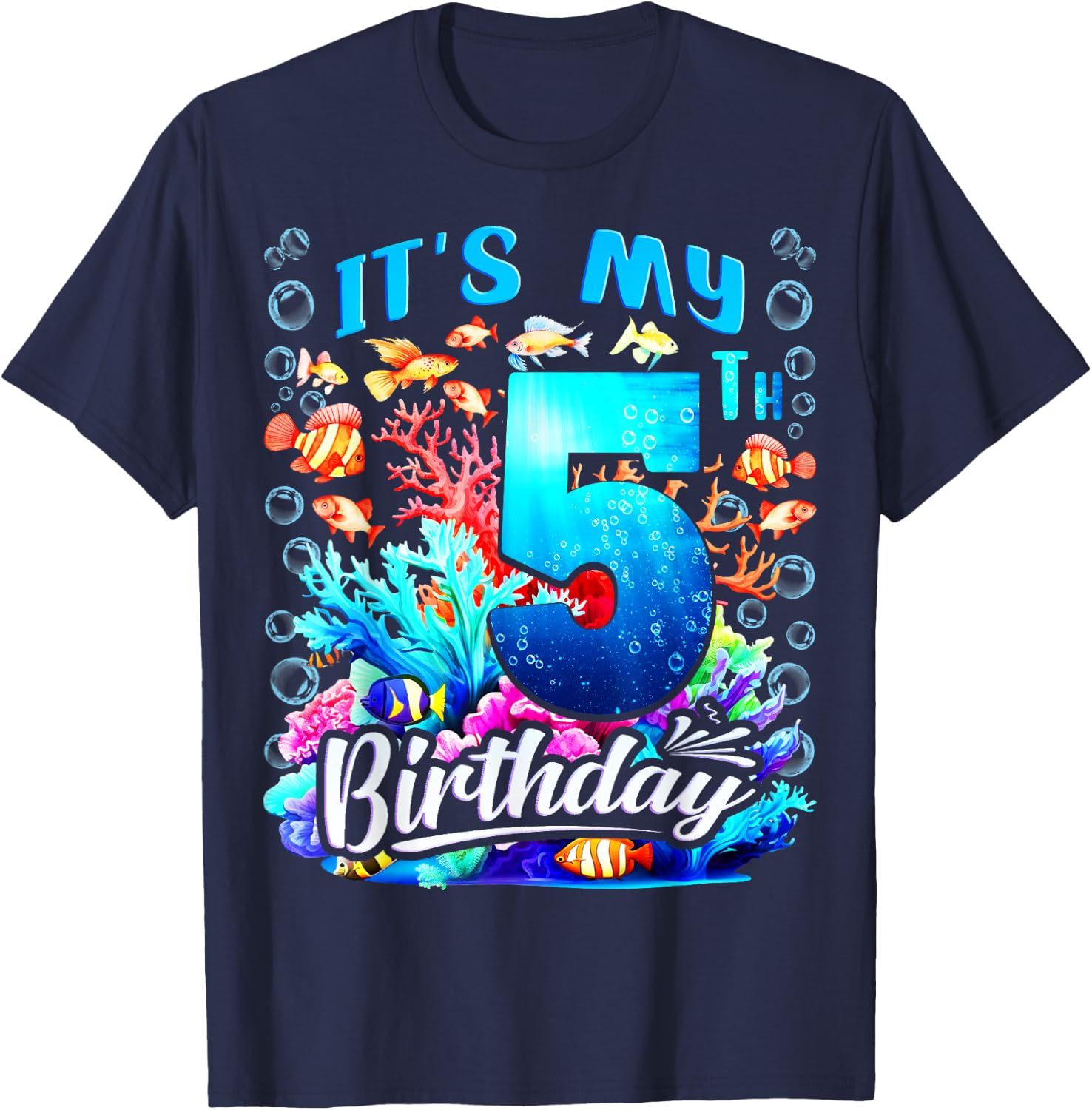 It's My 5th Birthday Boy Sea Fish Ocean Animals Aquarium T-Shirt - T-Shirt | Navy