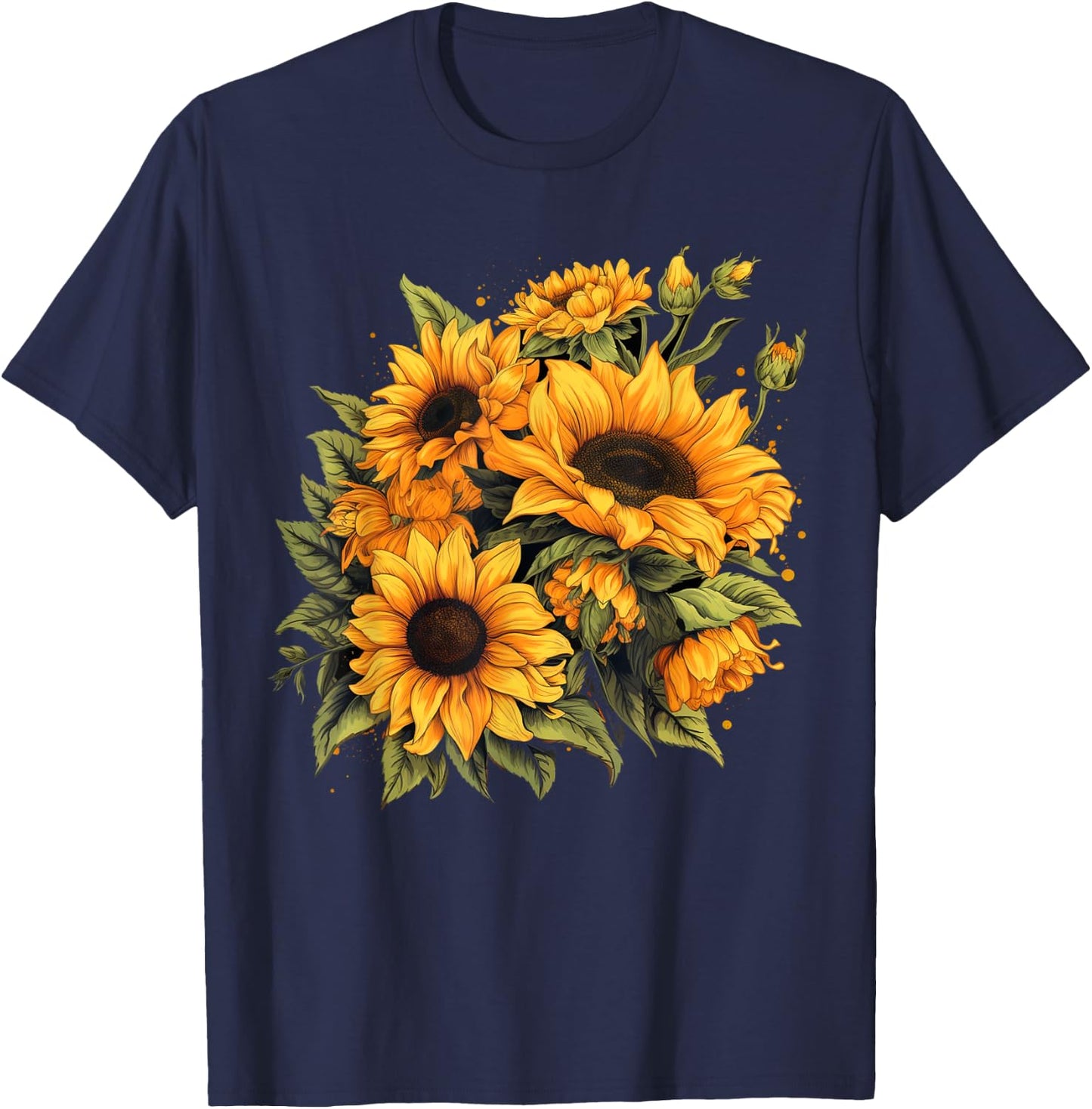Yellow Sunflowers Cute summer flowers Floral Positivity T-Shirt - T-Shirt | Navy