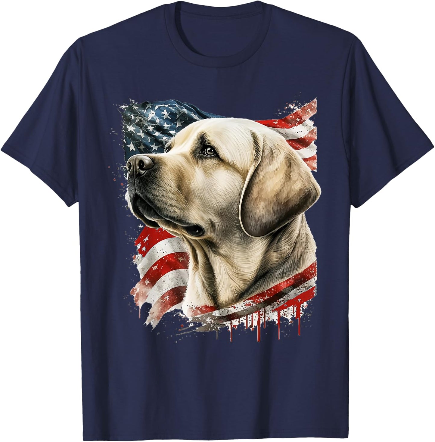 Yellow Lab with The American Flag T-Shirt - T-Shirt | Navy