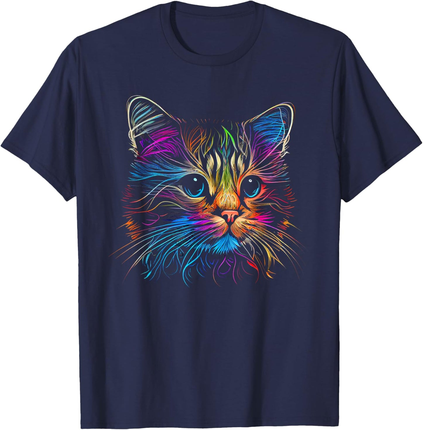 Cats Colorful Cat Cat's Head Catlovers T-Shirt - T-Shirt | Navy